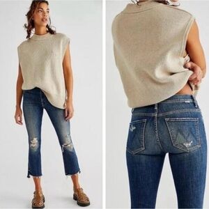 MOTHER Blue Distressed Cropped Jeans